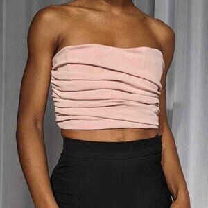 Zara Corset Tube Top Medium Cropped Strapless Bustier Sweetheart Neckline Ruched
